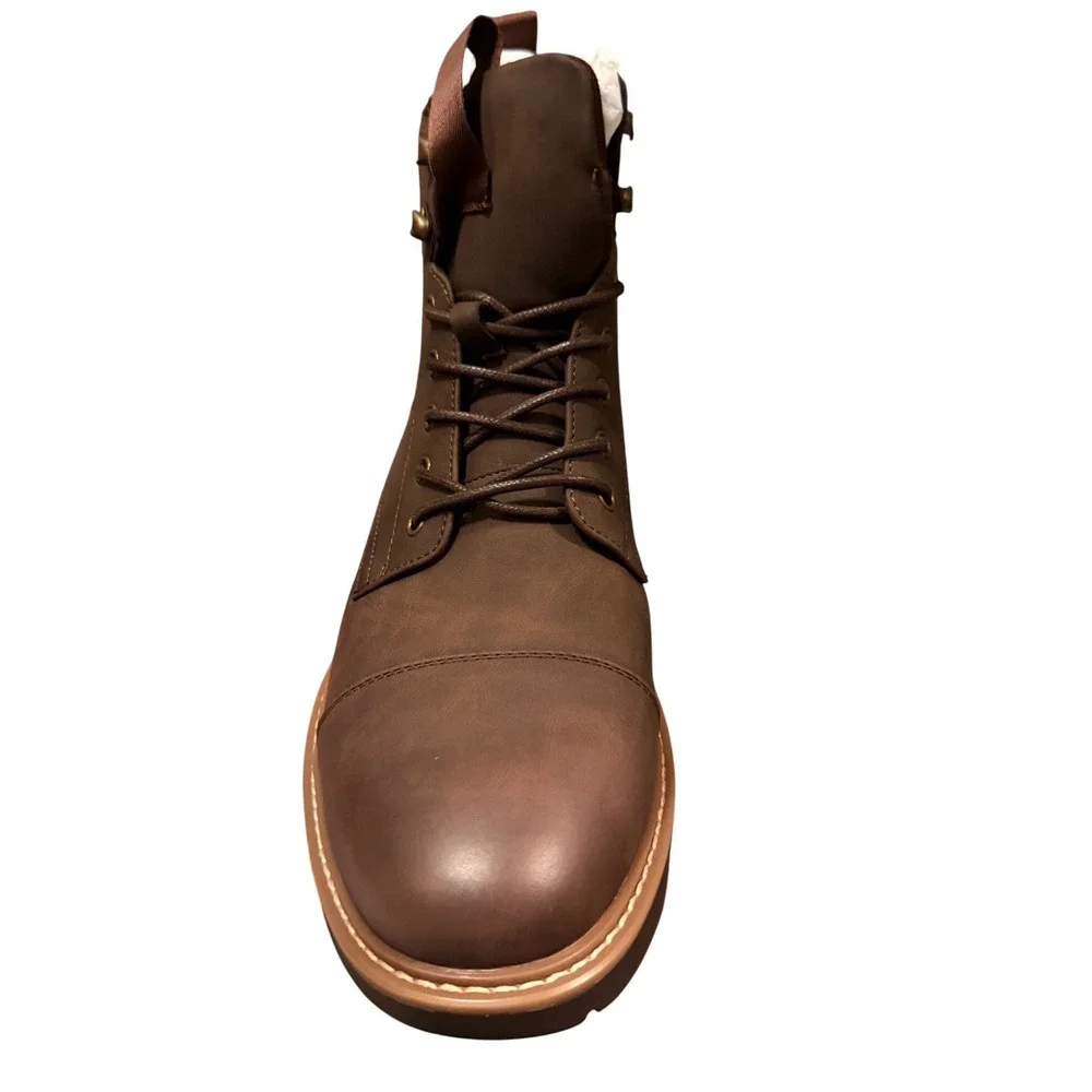 Vostey Milan Men's Dark Brown Synthetic Leather Lace Up Cap Toe Boots 11.5 NEW